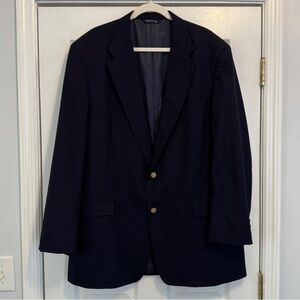 VTG Burberry Men's 100% Wool 2-Button Blazer Navy Blue Gold Buttons 46 XL